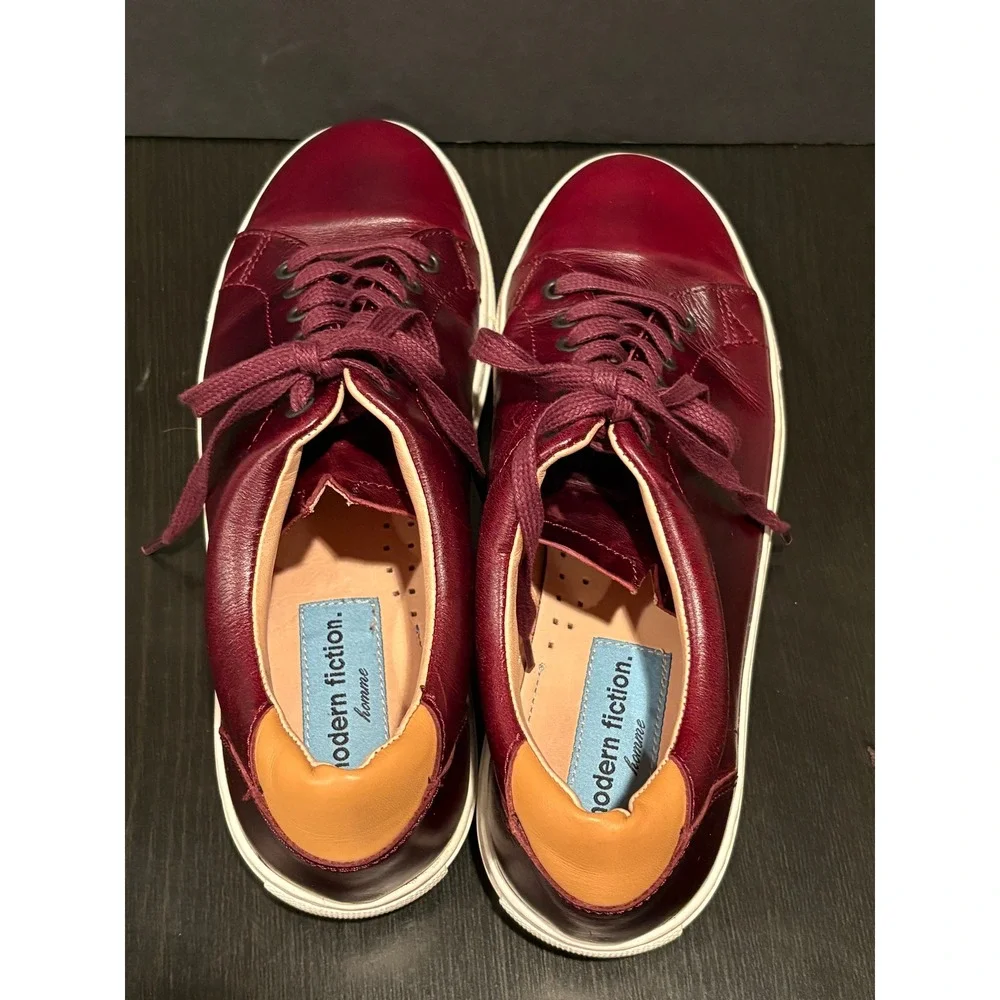 Modern Fiction Homme Mens Sneakers‎ Leather 10.5 Burgundy Low Top Contrast Heel